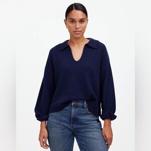 Madewell Cashmere-Wool Blend Polo Sweater in Bright Cobalt